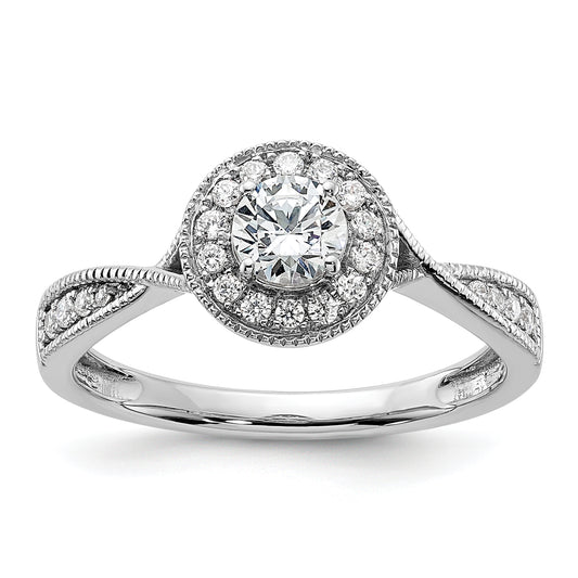 14k White Gold 1/2 Ct. Lab Grown Diamond VS/SI+ G+ Round Halo Engagement Ring