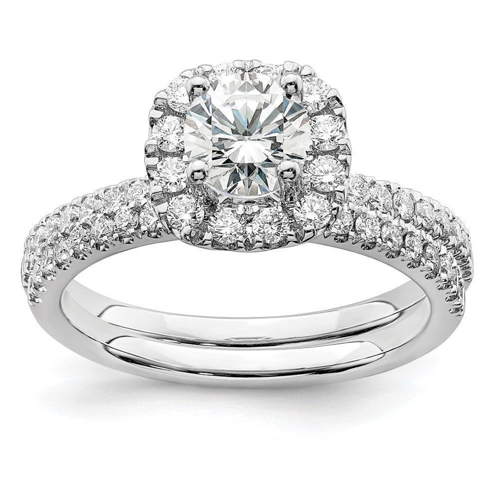 14k White Gold 1 Ct. Lab Grown Diamond VS/SI+ G+ Round Halo Engagement Ring