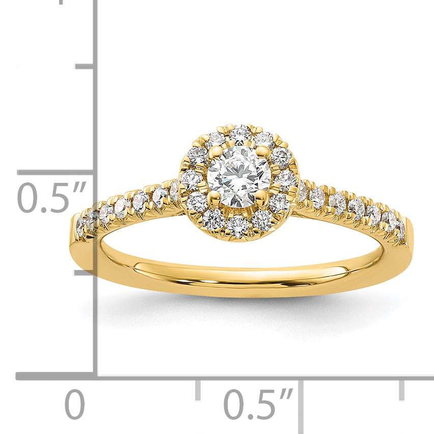 14k Yellow Gold 1/2 Ct. Lab Grown Diamond VS/SI+ G+ Round Halo Engagement Ring