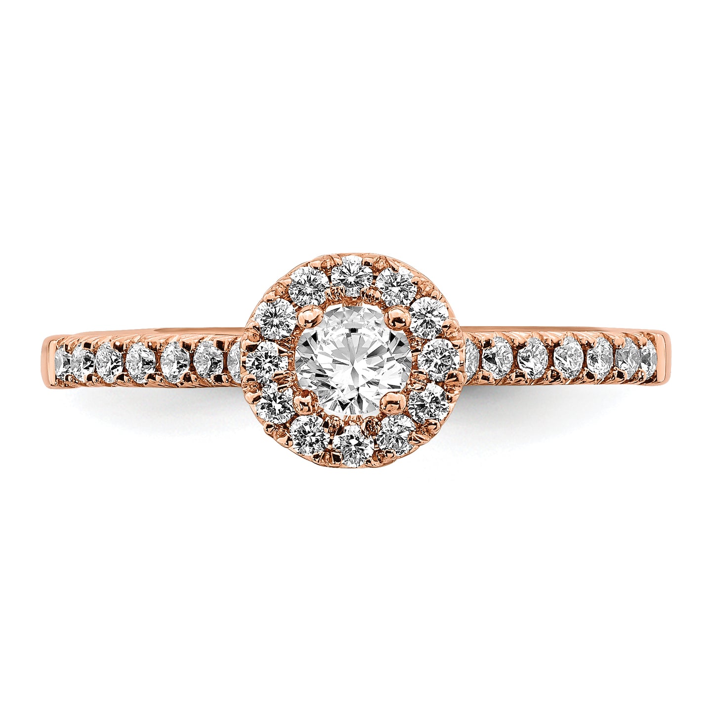 14k Rose Gold 3/4 Ct. Lab Grown Diamond VS/SI+ G+ Round Halo Engagement Ring