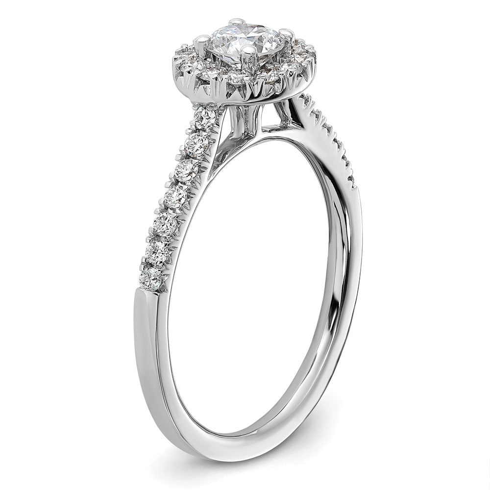 14K White Gold 3/4 Carat Lab Grown Diamond Vs/Si+ G+ Round Complete Halo Engagement Ring