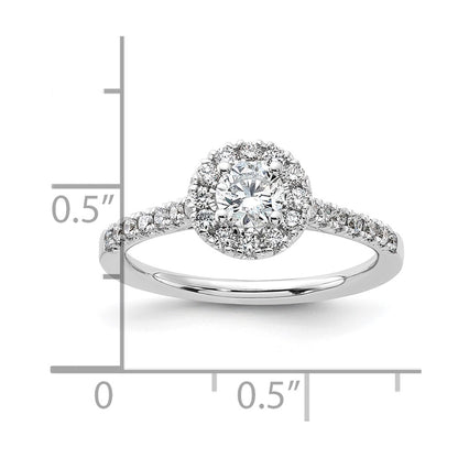 14K White Gold 3/4 Carat Lab Grown Diamond Vs/Si+ G+ Round Complete Halo Engagement Ring