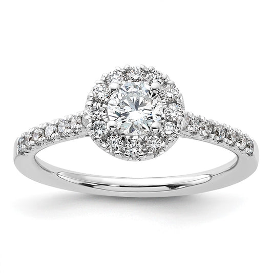 14K White Gold 3/4 Carat Lab Grown Diamond Vs/Si+ G+ Round Complete Halo Engagement Ring