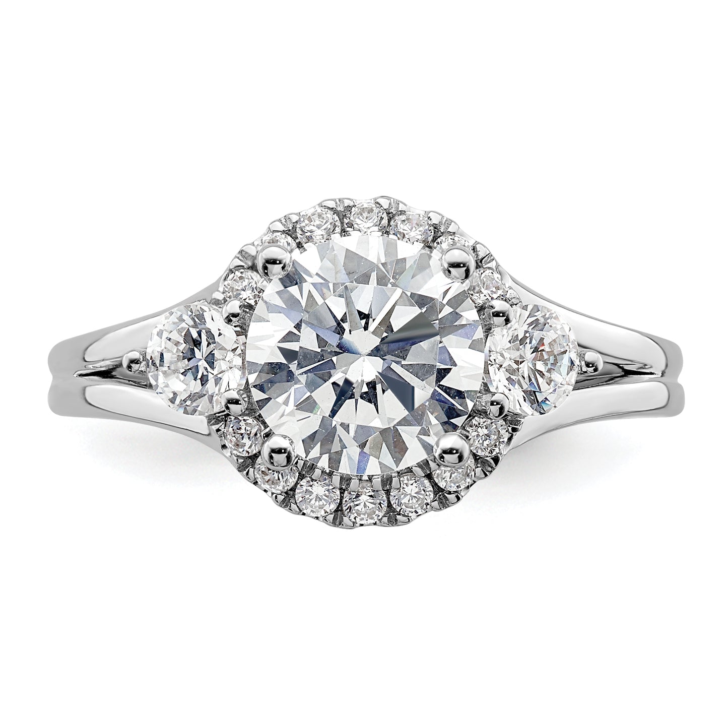 14k White Gold 1/2 Ct. Lab Grown Diamond VS/SI+ G+ 1 1/2 Ct. Center Round Three Stone Engagement Ring