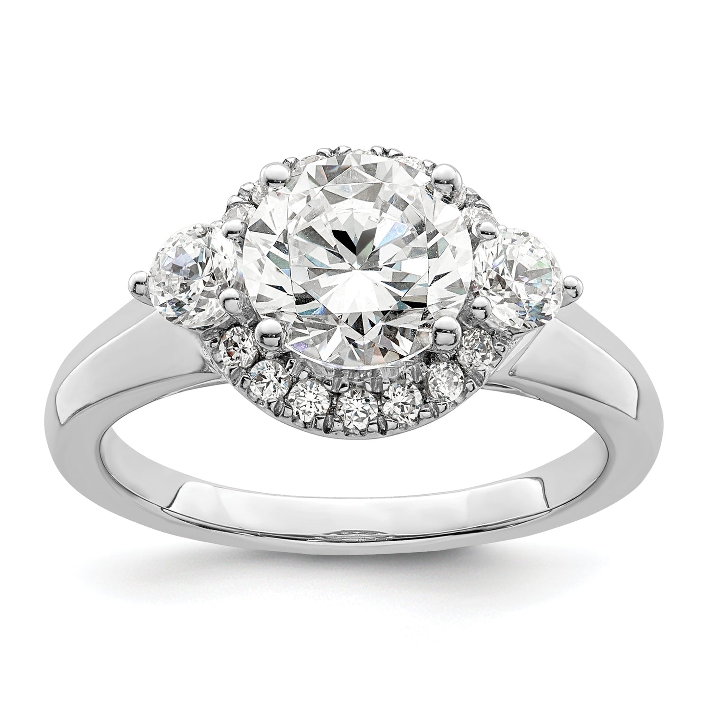 14k White Gold 1/2 Ct. Lab Grown Diamond VS/SI+ G+ 1 1/2 Ct. Center Round Three Stone Engagement Ring