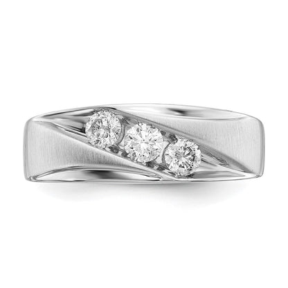 14k White Gold 5/8 Ct. Lab Grown Diamond VS/SI+ G+ Three Stone Complete Men's Ring