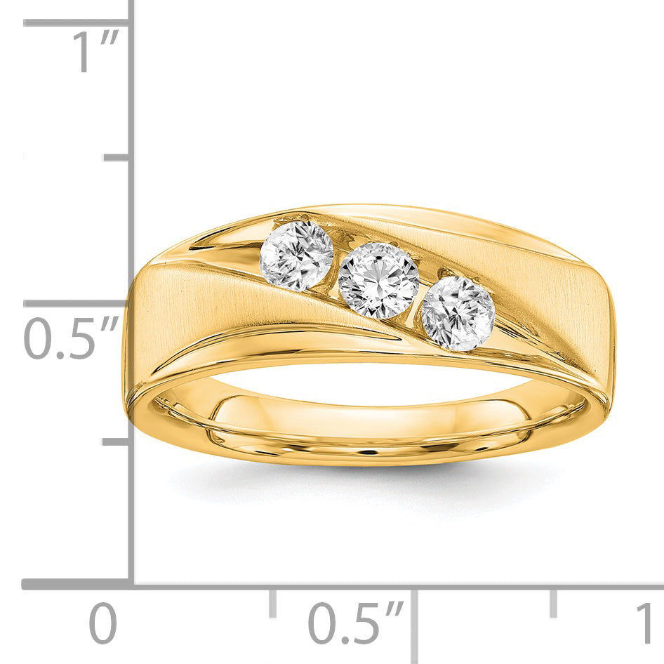 14k Yellow Gold 5/8 Ct. Lab Grown Diamond VS/SI+ G+ Three Stone Men's Ring