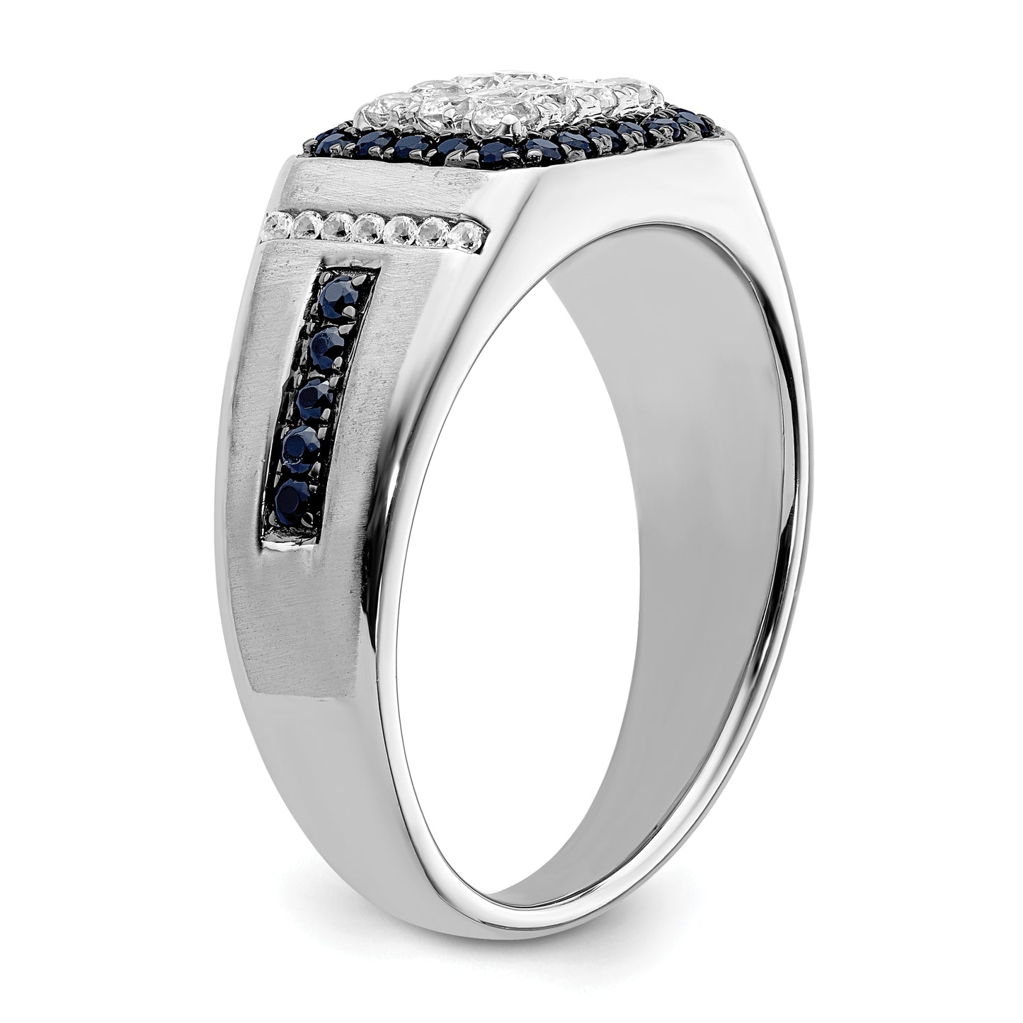 10k White Gold 3/8 Ct. Lab Grown Diamond VS/SI+ G+ and Lab Created Blue Sapphire Men's Ring