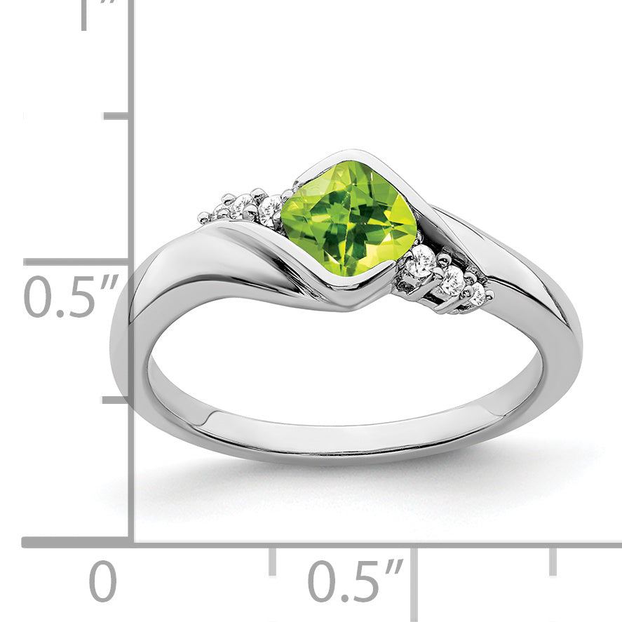 10K White Gold Peridot And Diamond Ring