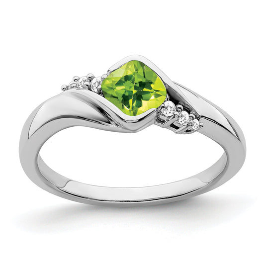 10K White Gold Peridot And Diamond Ring