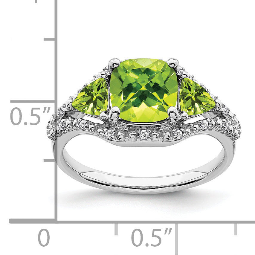 10K White Gold 3 Stone Peridot And Diamond Ring