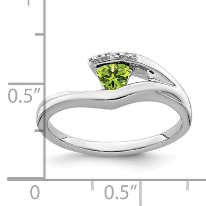 10K White Gold Trillion Peridot And Diamond Ring