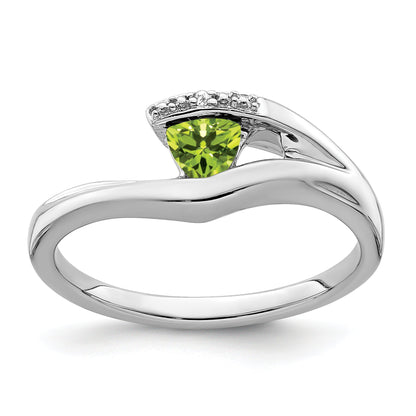 10K White Gold Trillion Peridot And Diamond Ring