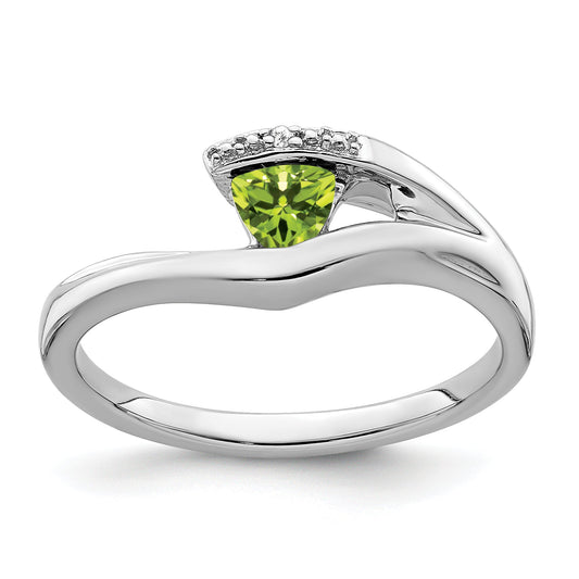 10K White Gold Trillion Peridot And Diamond Ring