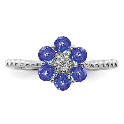 14K White Gold Tanzanite And Diamond Floral Ring