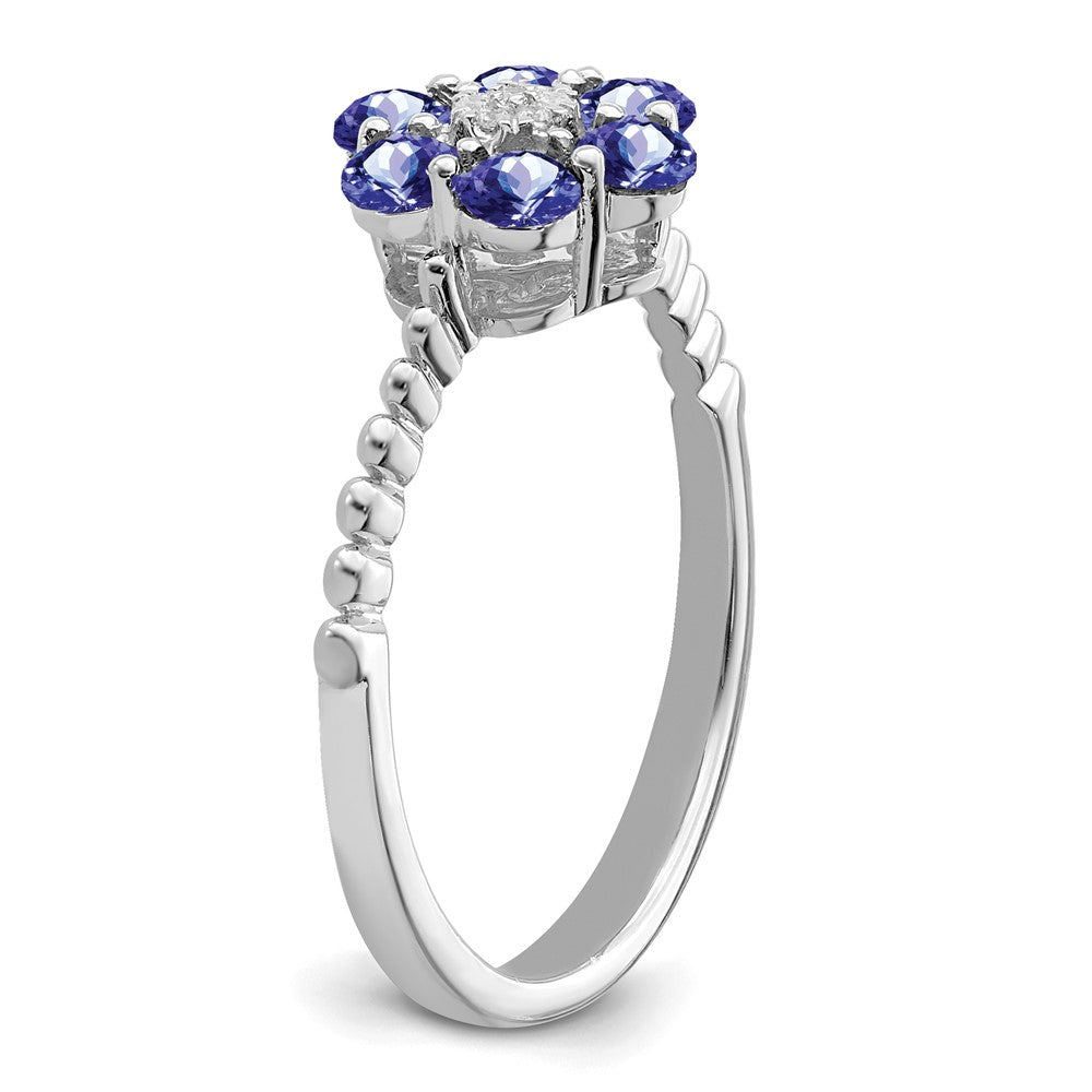 14K White Gold Tanzanite And Diamond Floral Ring