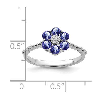 14K White Gold Tanzanite And Diamond Floral Ring