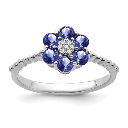 14K White Gold Tanzanite And Diamond Floral Ring
