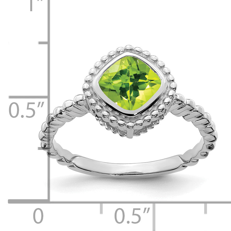 10K White Gold Cushion Peridot Ring