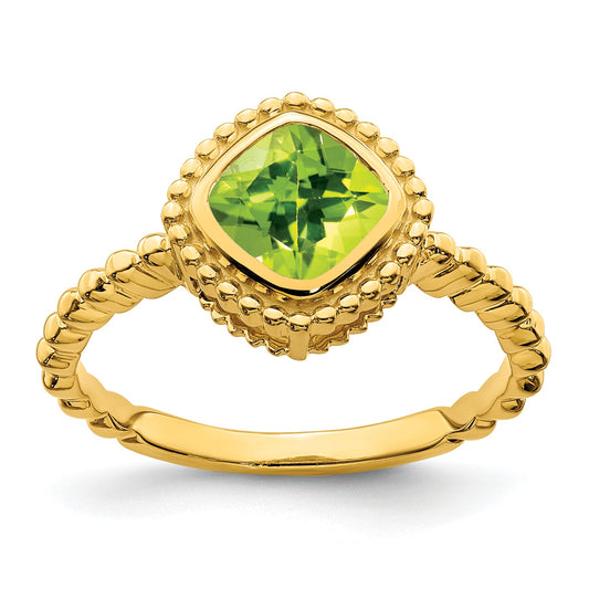10K Yellow Gold Cushion Peridot Ring