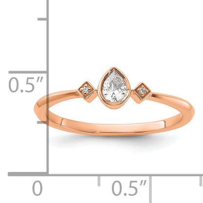14K Rose Gold Petite 3 Stone 1/15 Carat Pear Diamond Complete Promise/Engagement Ring