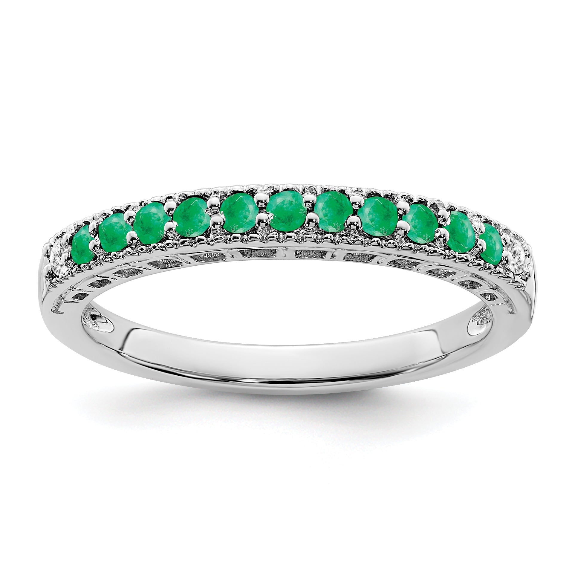 10K White Gold 10K Emerald And Diamond Band