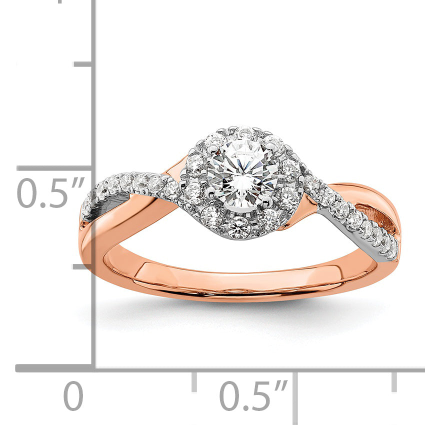 10k Two-Tone Rose and White Gold 5/8 Ct. Lab Grown Diamond VS/SI+ G+ Round Fancy Halo Engagement Ring