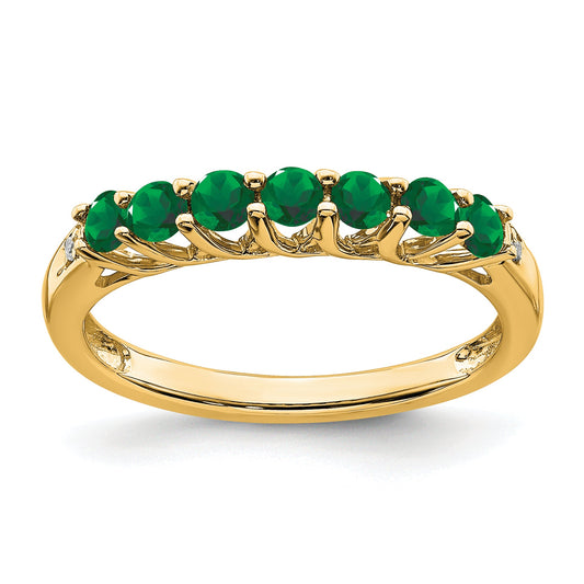10K Yellow Gold Created Emerald And Diamond 7-Stone Ring