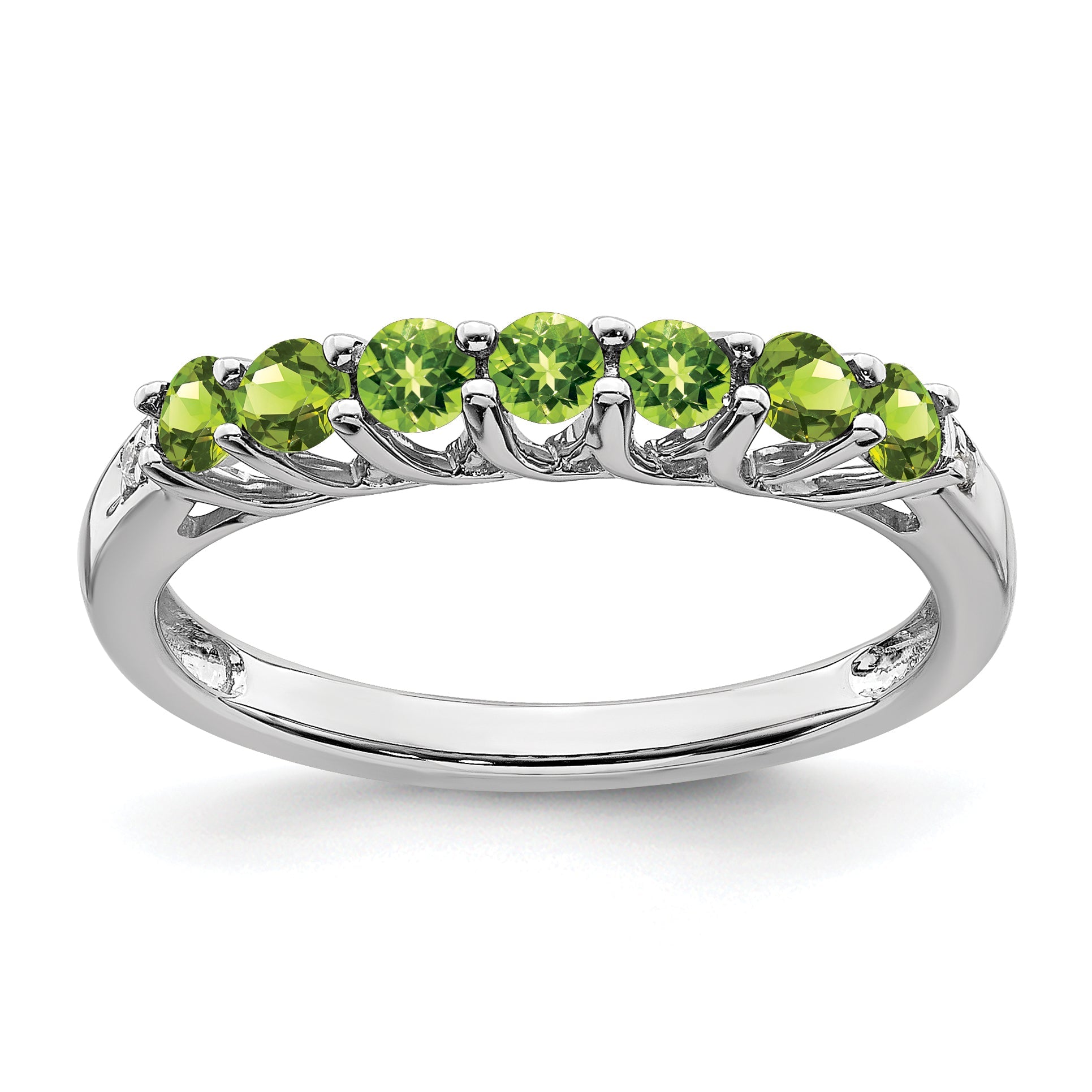 10K White Gold Peridot And Diamond 7-Stone Ring