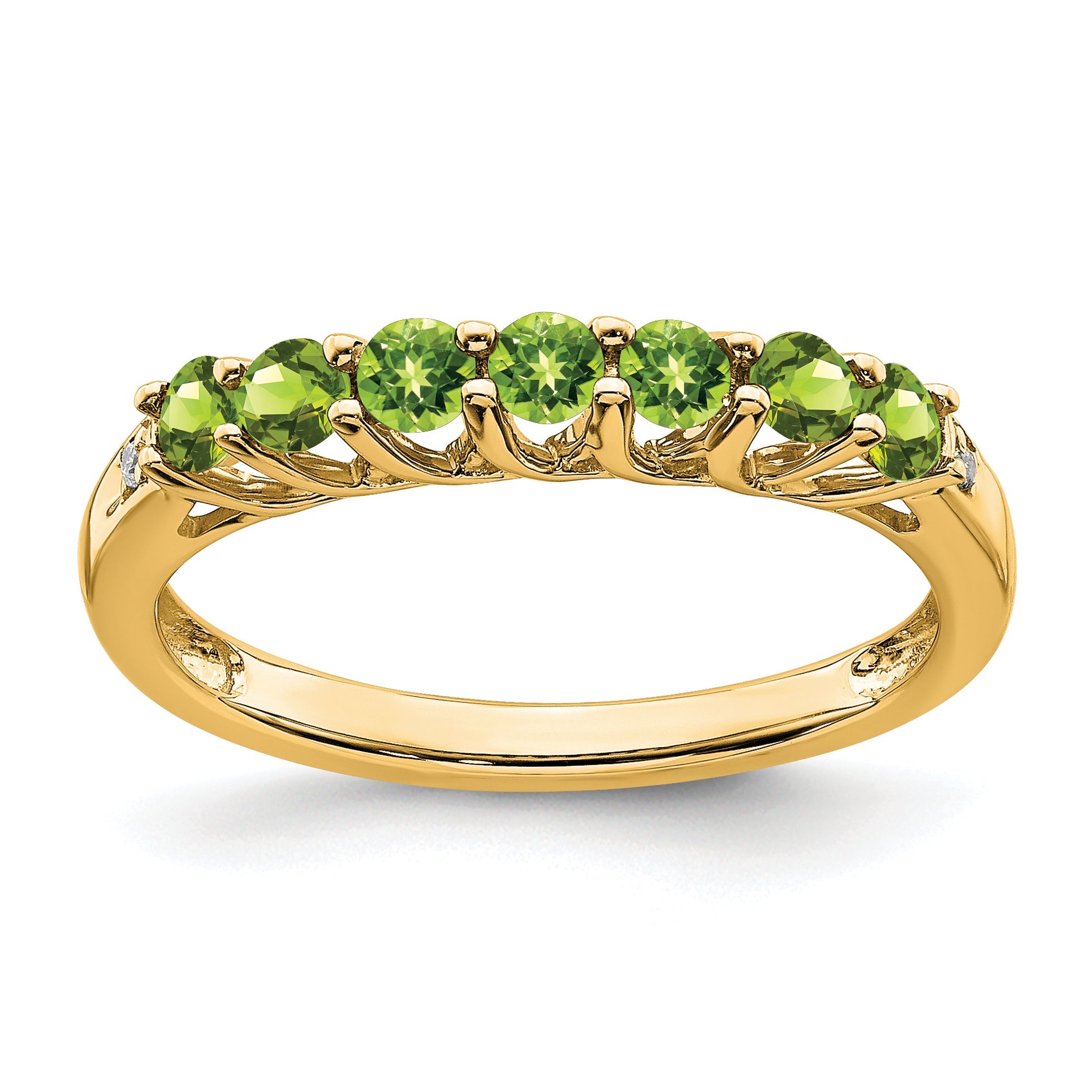 10K Yellow Gold Peridot And Diamond 7-Stone Ring