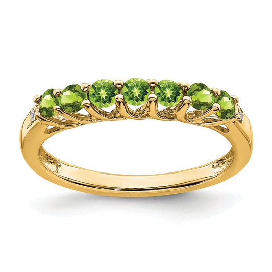 10K Yellow Gold Peridot And Diamond 7-Stone Ring