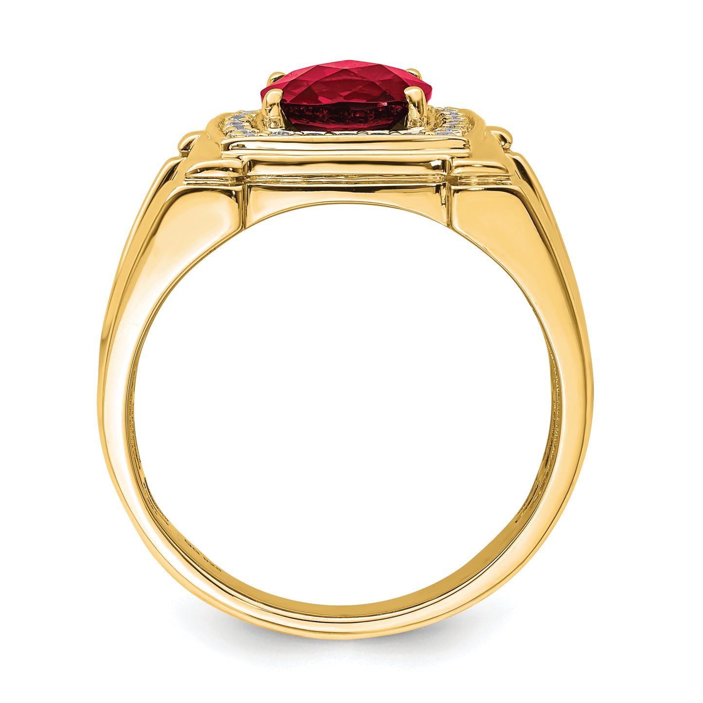 14k Yellow Gold 1/4 Ct. Lab Grown Diamond VS/SI+ G+ and Lab Created Ruby Men's Ring