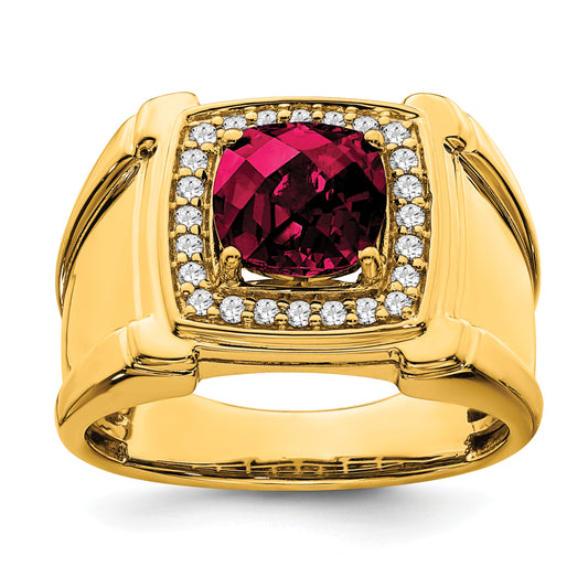 14k Yellow Gold 1/4 Ct. Lab Grown Diamond VS/SI+ G+ and Lab Created Ruby Men's Ring