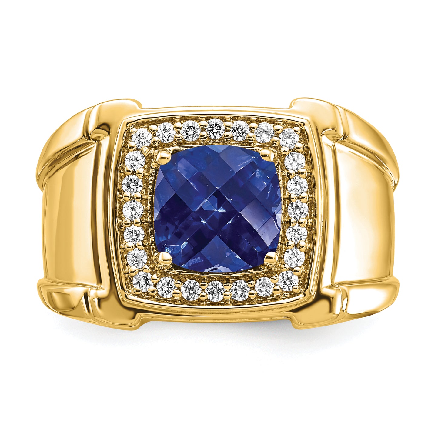 14k Yellow Gold 1/4 Ct. Lab Grown Diamond VS/SI+ G+ and Lab Created Blue Sapphire Men's Ring