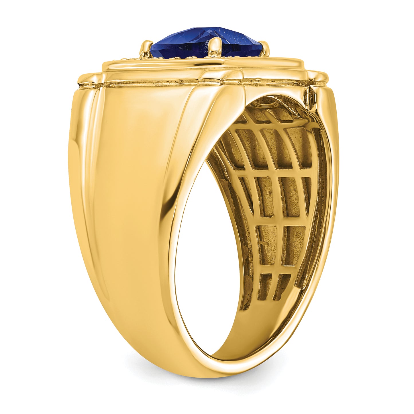 14k Yellow Gold 1/4 Ct. Lab Grown Diamond VS/SI+ G+ and Lab Created Blue Sapphire Men's Ring