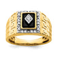 14k Yellow Gold 1/5 Ct. Lab Grown Diamond VS/SI+ G+ and Onyx Greek Key Design Men's Ring