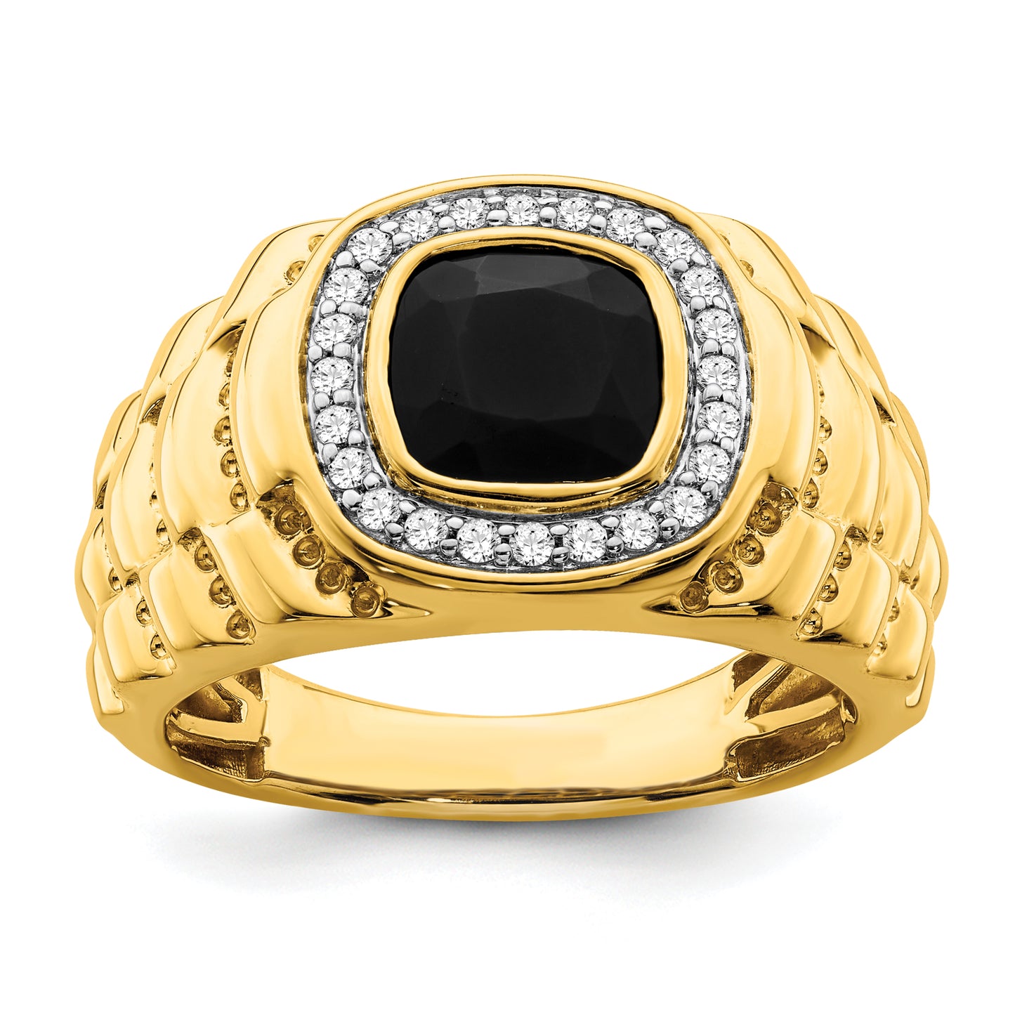 14k Yellow Gold 1/4 Ct. Lab Grown Diamond VS/SI+ G+ and Onyx Textured Men's Ring