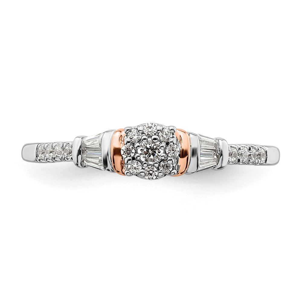 14K White/Rose Gold White And Rose Cluster 1/5 Carat Round/Baguette Diamond Complete Engagement Ring