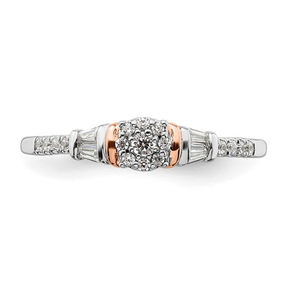 14K White/Rose Gold White And Rose Cluster 1/5 Carat Round/Baguette Diamond Complete Engagement Ring