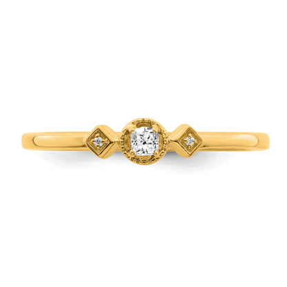14K Yellow Gold Beaded Edge Petite 3 Stone 1/15 Carat Cushion Diamond Complete Promise/Engagement Ring