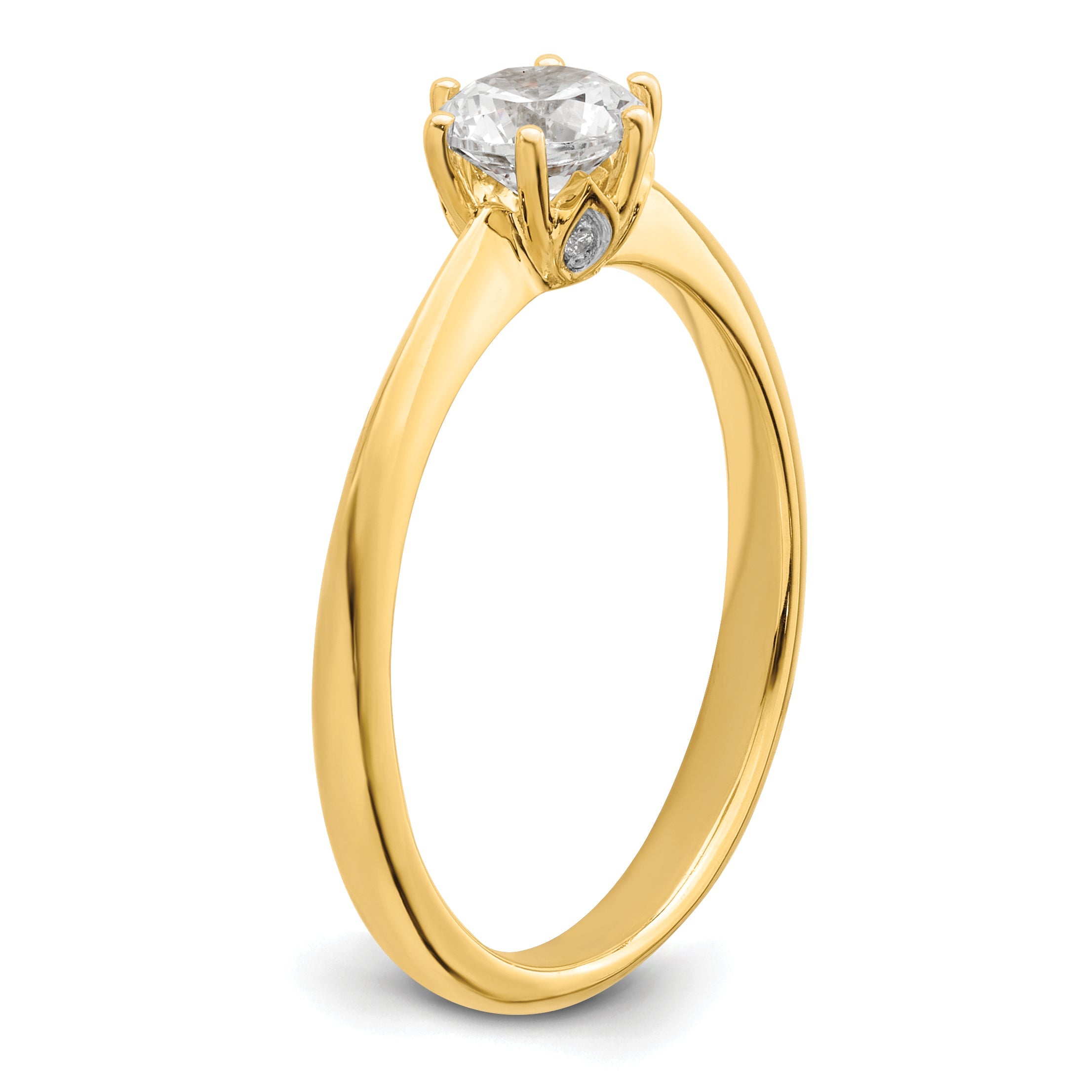 14K Yellow Gold (Holds 1/2 Carat (5.20 mm) Round) 4 Prong With .01 Diamond Leaf Design Semi Mount Engagement Ring