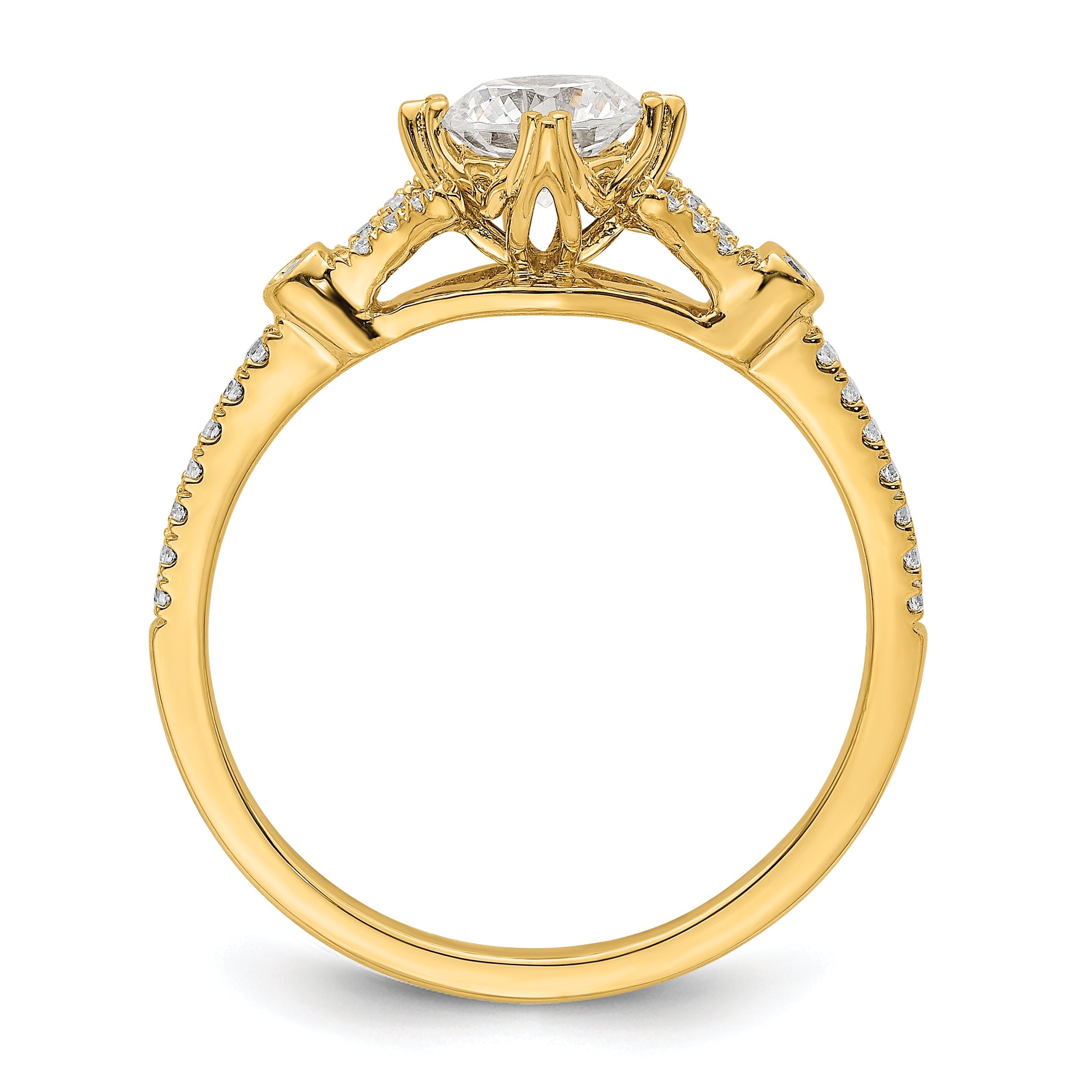 14K Yellow Gold (Holds 1/2 Carat (5.2mm) Round Center) 1/8 Diamond Semi Mount Engagement Ring