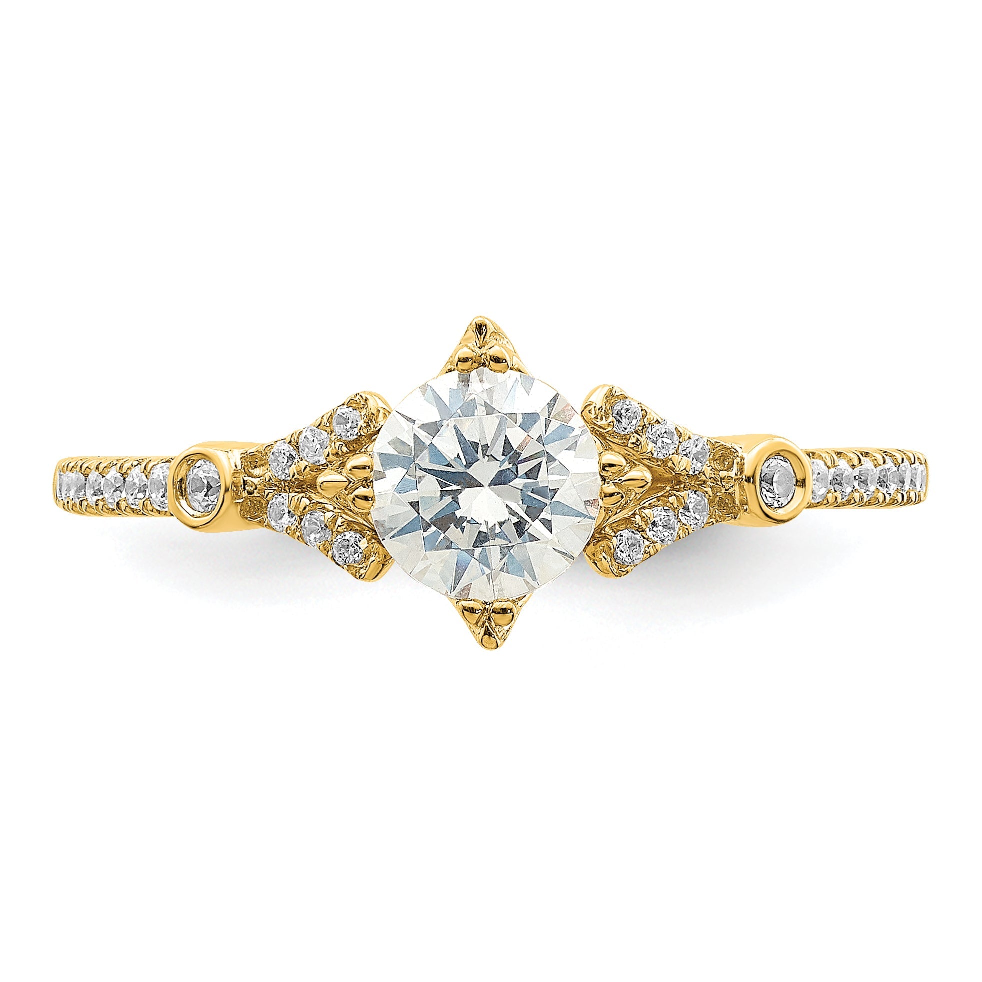14K Yellow Gold (Holds 1/2 Carat (5.2mm) Round Center) 1/8 Diamond Semi Mount Engagement Ring