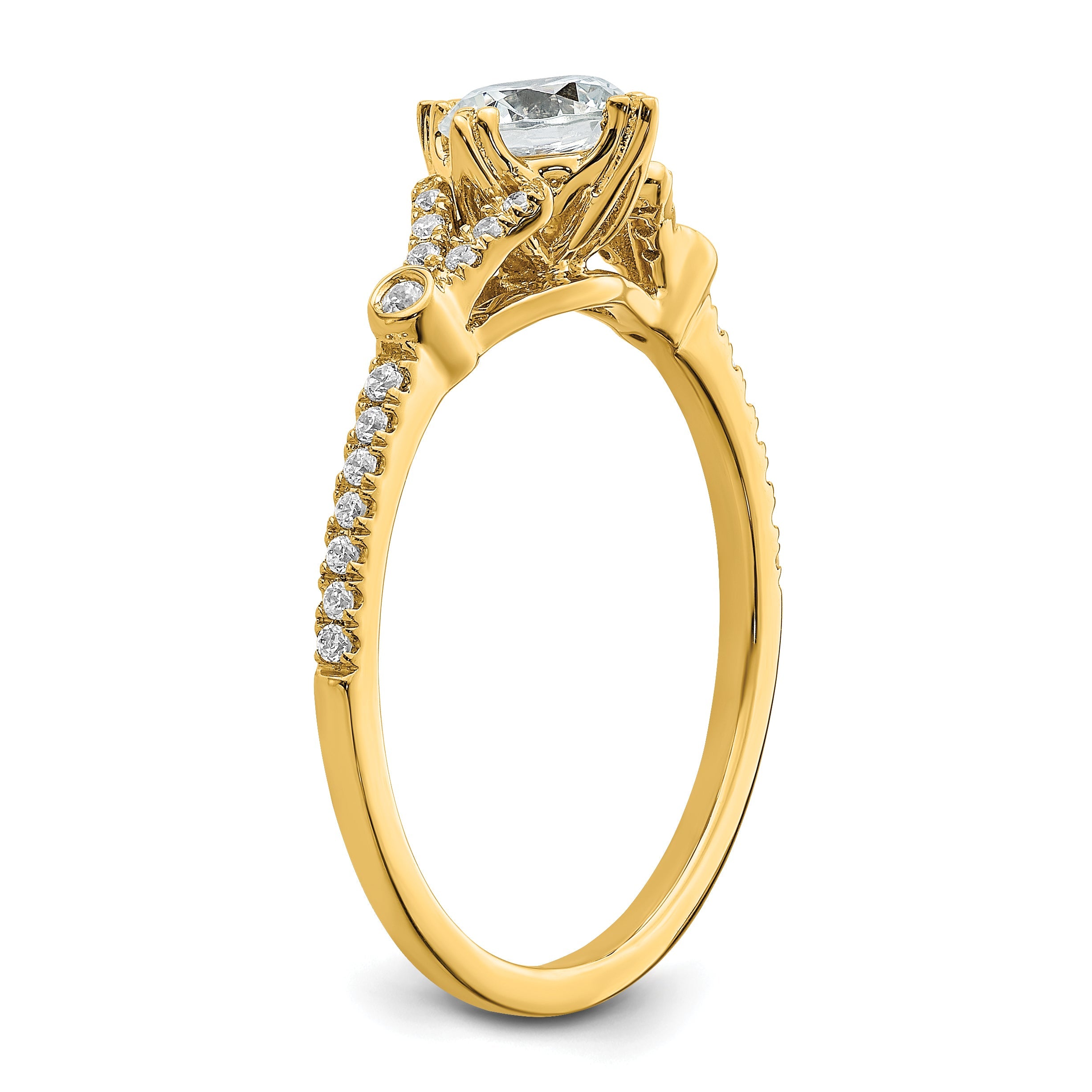 14K Yellow Gold (Holds 1/2 Carat (5.2mm) Round Center) 1/8 Diamond Semi Mount Engagement Ring