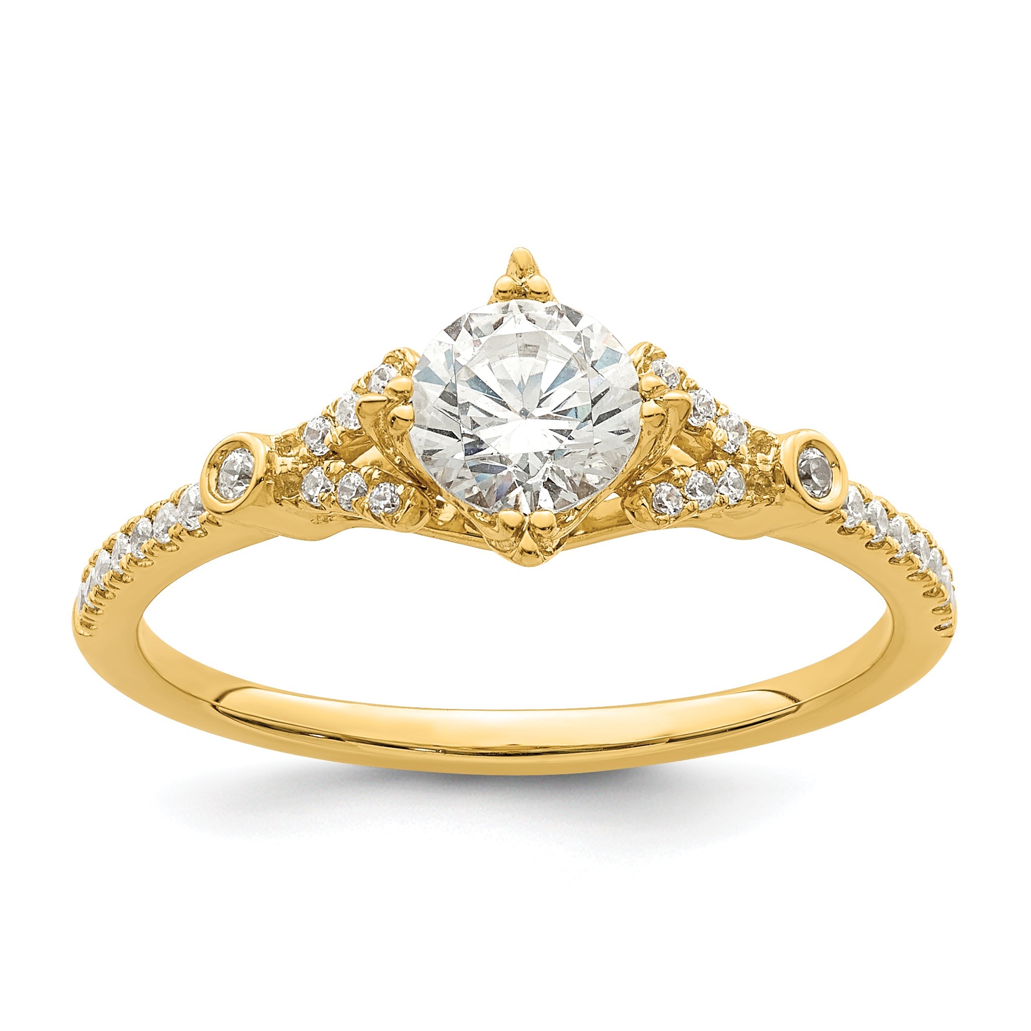 14K Yellow Gold (Holds 1/2 Carat (5.2mm) Round Center) 1/8 Diamond Semi Mount Engagement Ring
