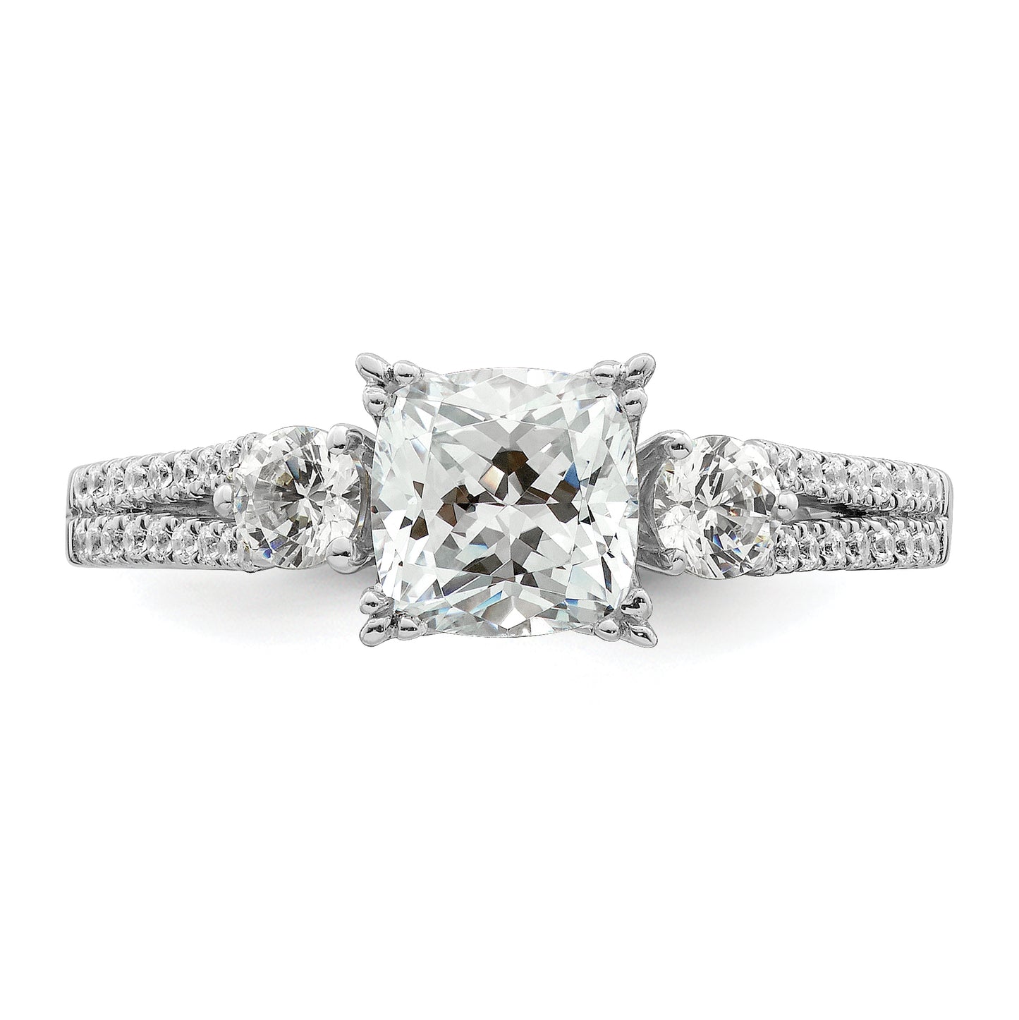 14k White Gold 3/4 Ct. Lab Grown Diamond VS/SI+ G+ 1 Ct. Center Cushion Engagement Ring