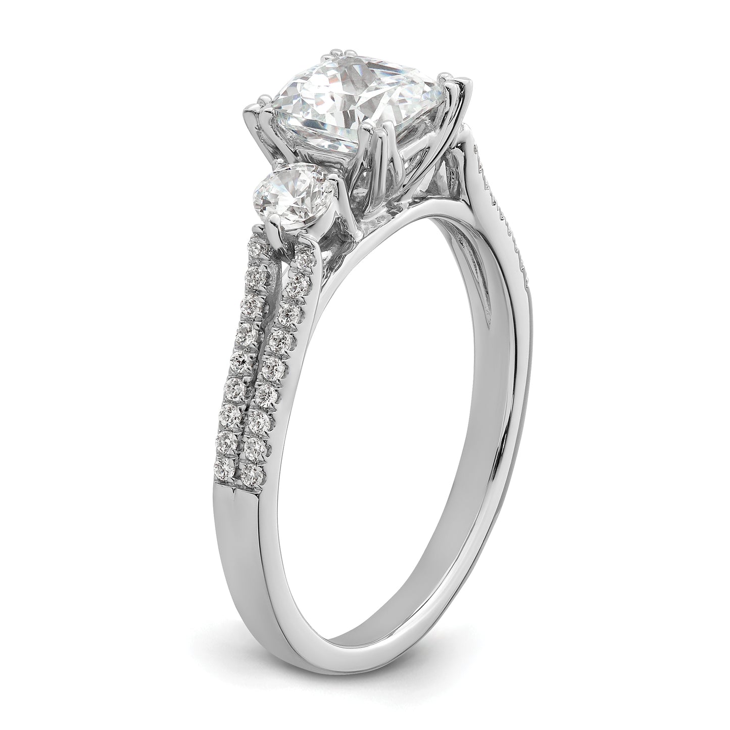 14k White Gold 3/4 Ct. Lab Grown Diamond VS/SI+ G+ 1 Ct. Center Cushion Engagement Ring