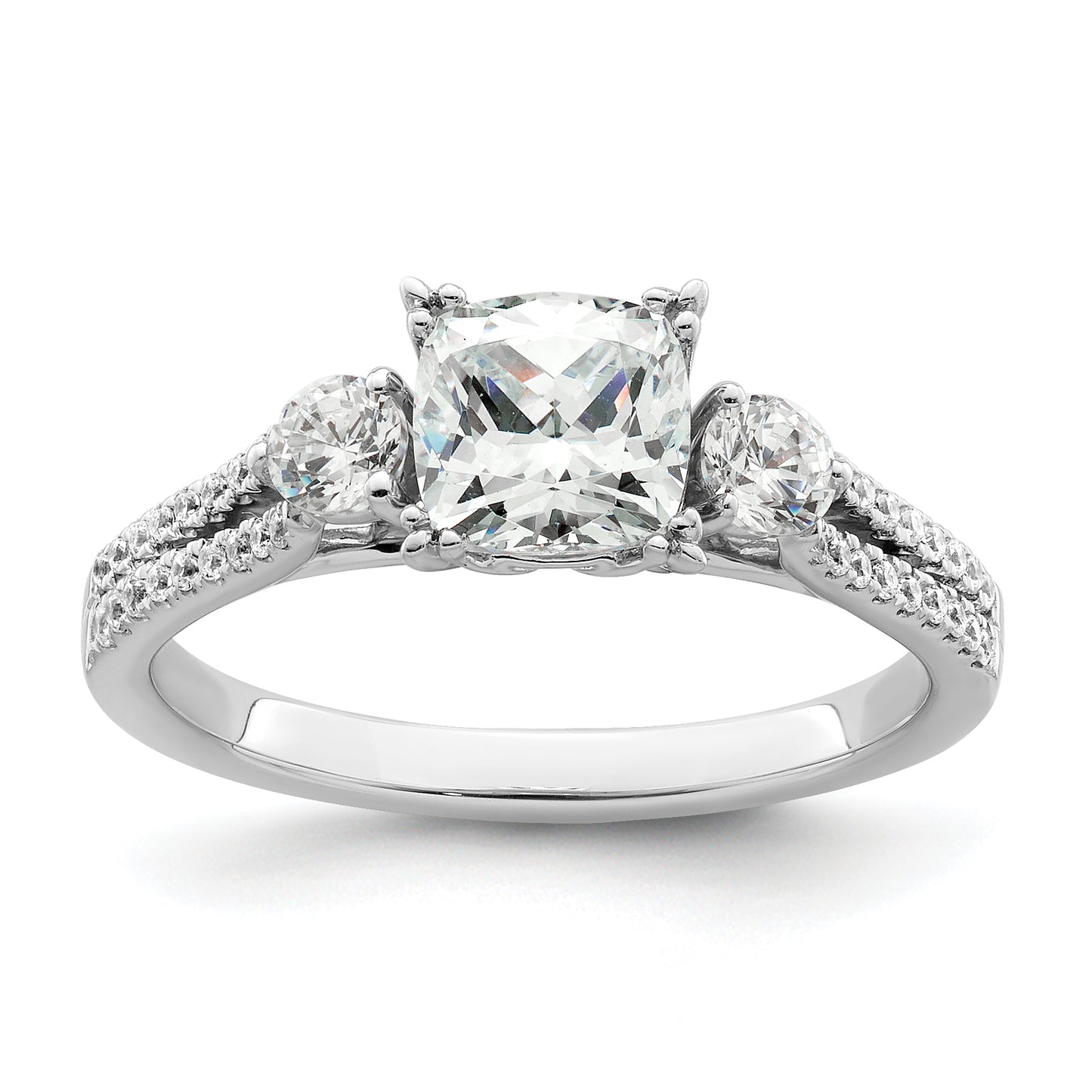 14k White Gold 3/4 Ct. Lab Grown Diamond VS/SI+ G+ 1 Ct. Center Cushion Engagement Ring