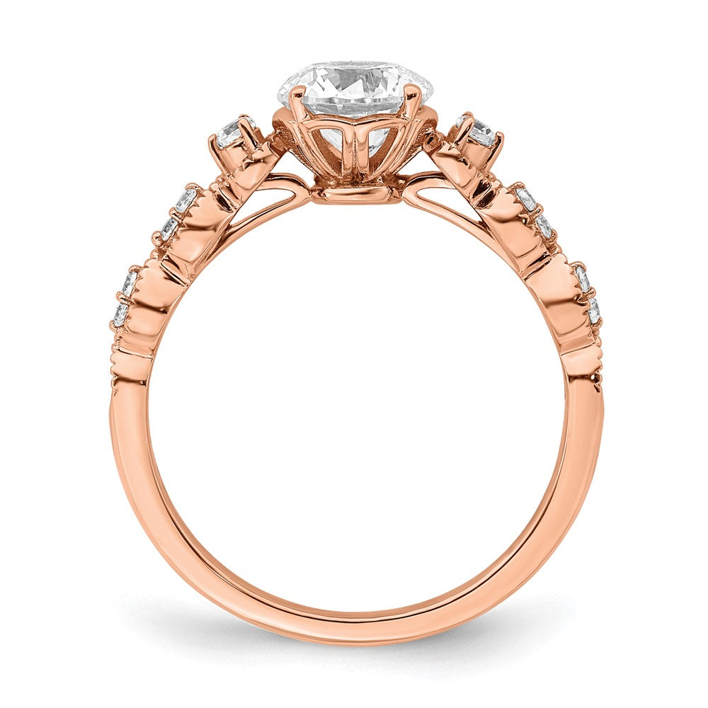 14K Rose Gold (Holds 1 Carat (6.5mm) Round Center) 1/8 Diamond Semi Mount Engagement Ring