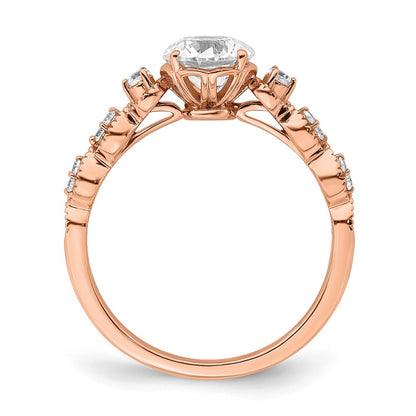 14K Rose Gold (Holds 1 Carat (6.5mm) Round Center) 1/8 Diamond Semi Mount Engagement Ring